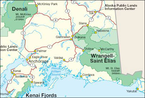 Wrangell - St Elias National Park & Preserve, Alaska Map